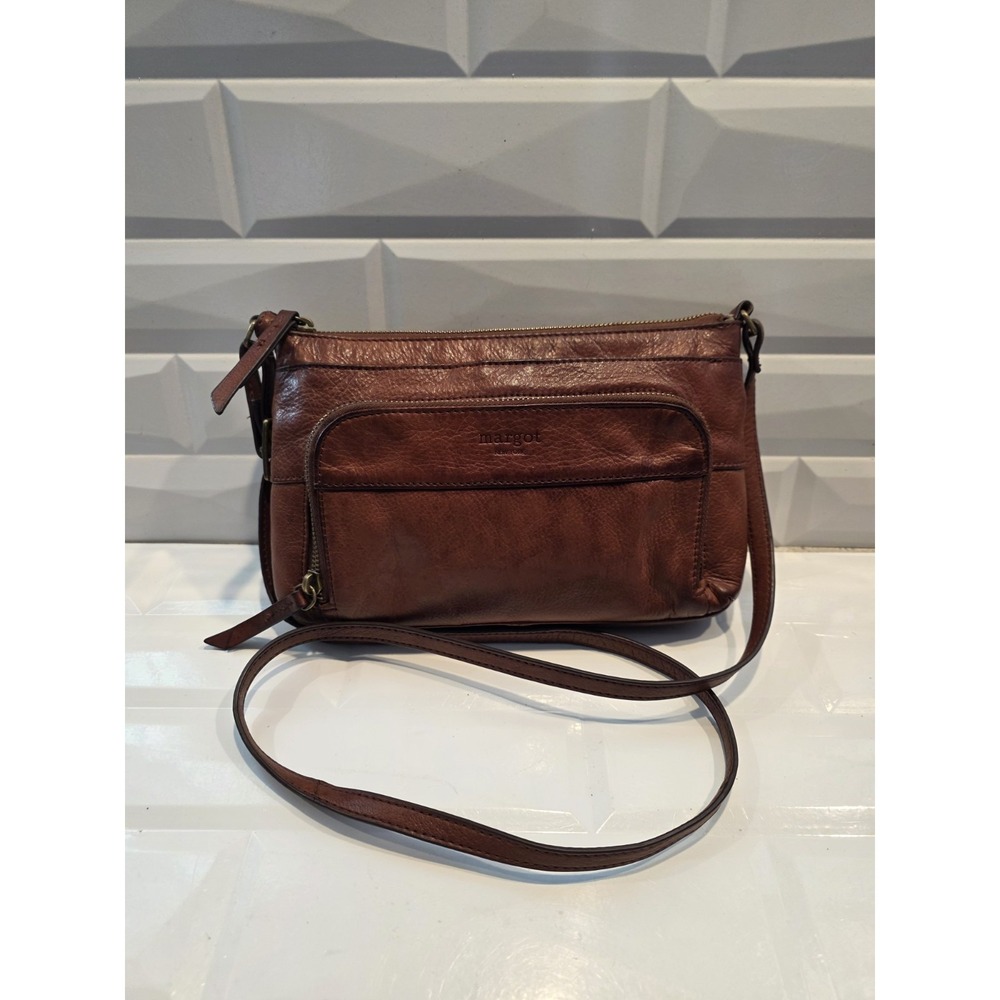 Margot New York Crossbody Leather Handbag Brown Cognac 10x7.5 Boho Retro Casual